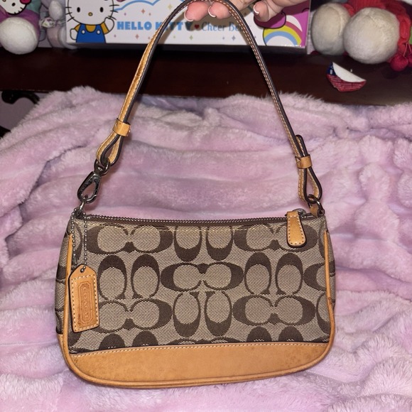 Coach Handbags - Vintage Coach  Signature Demi Mini Bag Tan Canvas Leather Y2K Shoulder Bag Brown